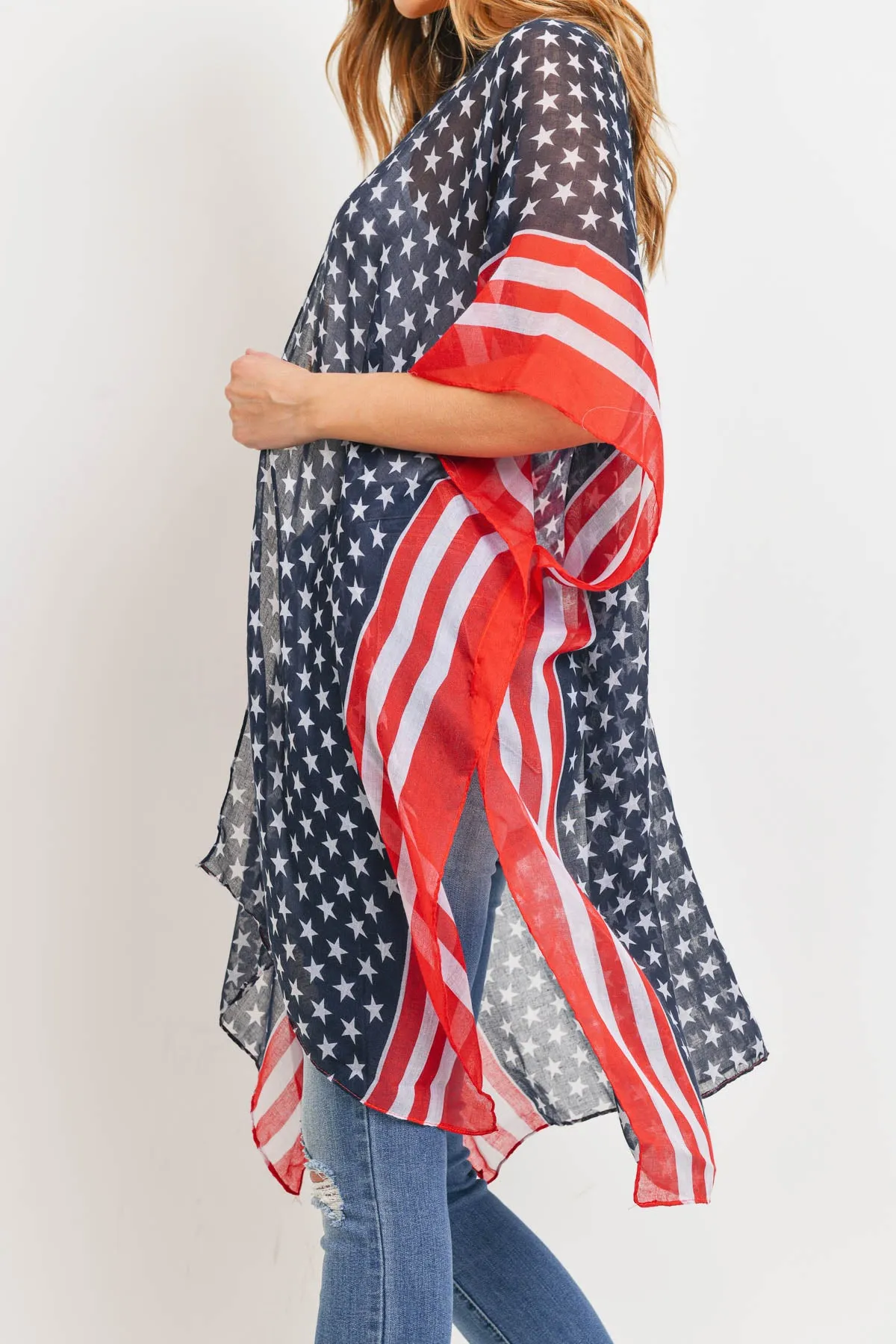 STRIPE TRIM AMERICAN FLAG KIMONO