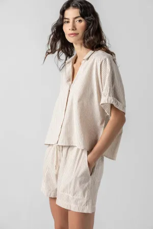 Striped Boxy Button Down in Flax Stripe