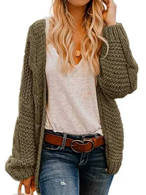 Stunncal Chunky Knit Twist Slouchy Knit Cardigan