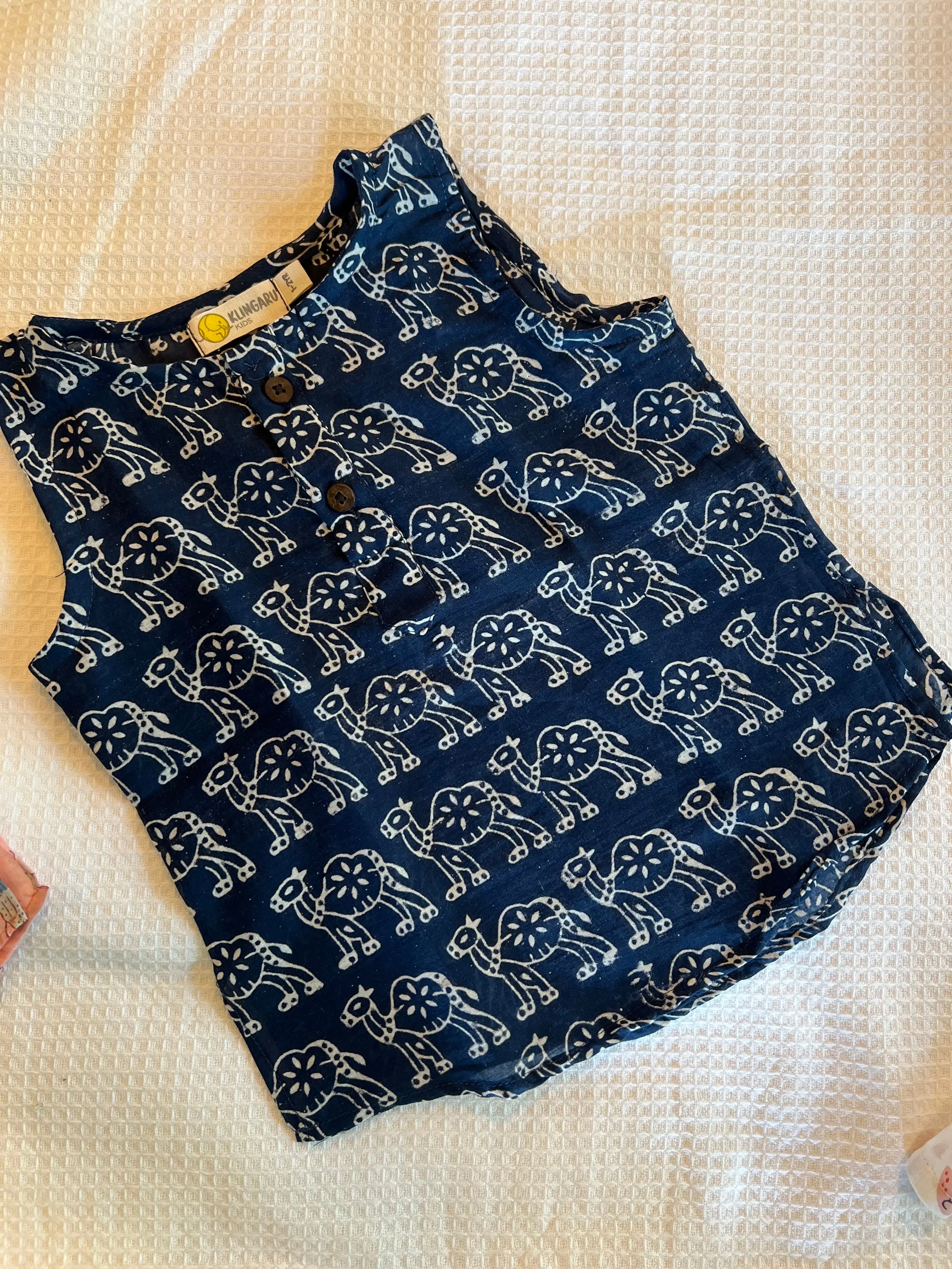 Summer Sleeveless Unisex Short Kurtas- Indigo Prints (last few pieces)