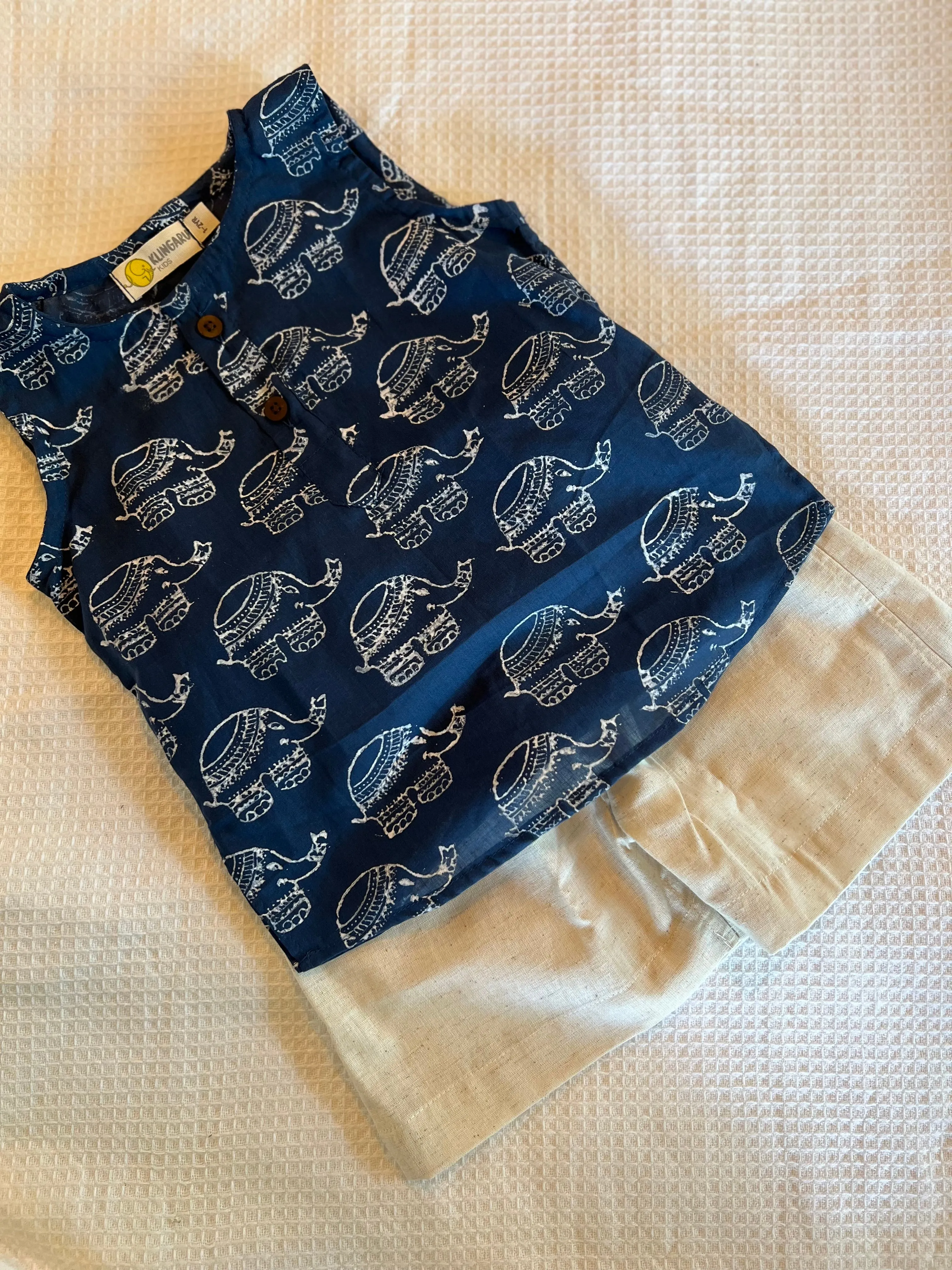 Summer Sleeveless Unisex Short Kurtas- Indigo Prints (last few pieces)