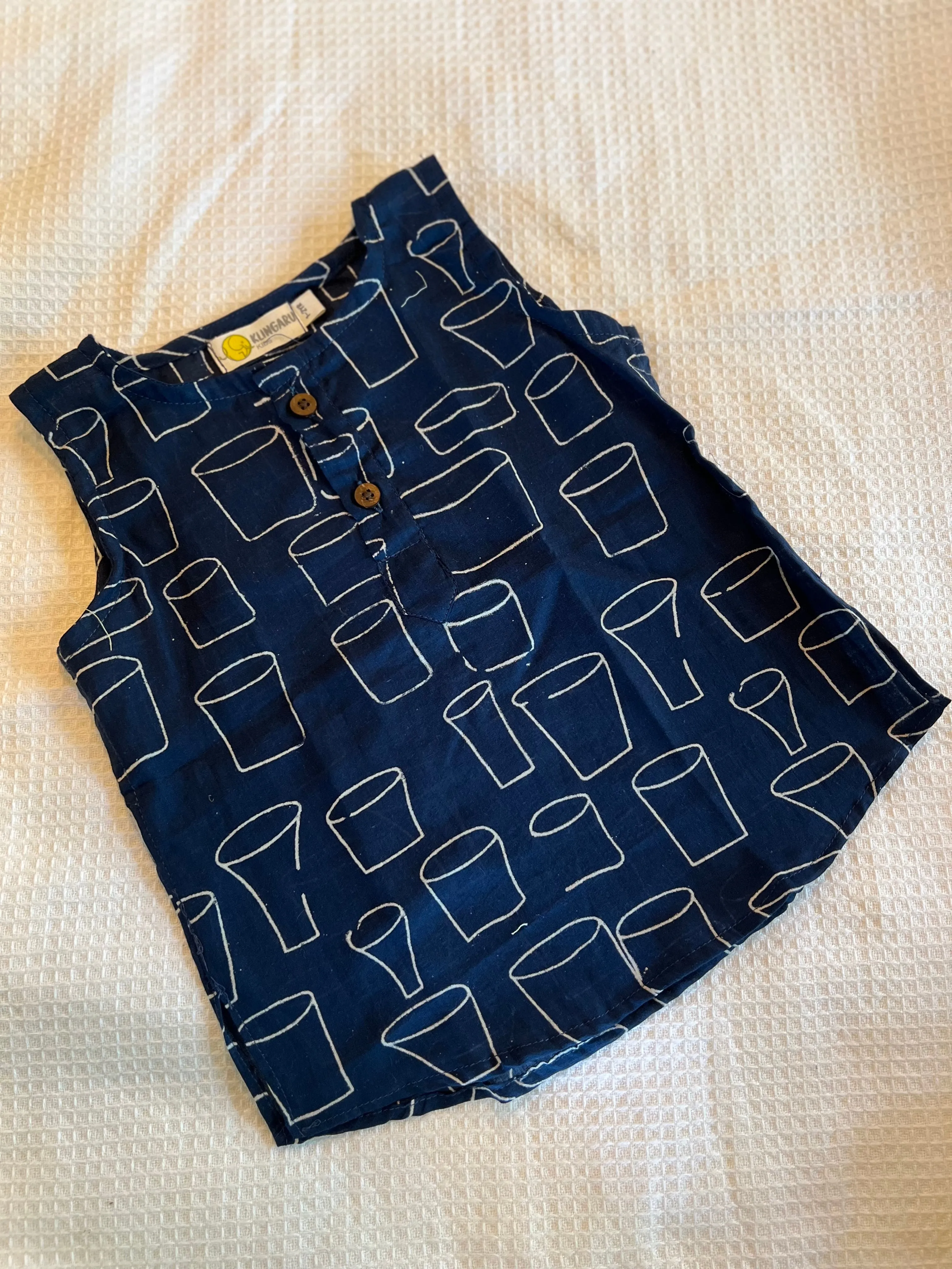 Summer Sleeveless Unisex Short Kurtas- Indigo Prints (last few pieces)