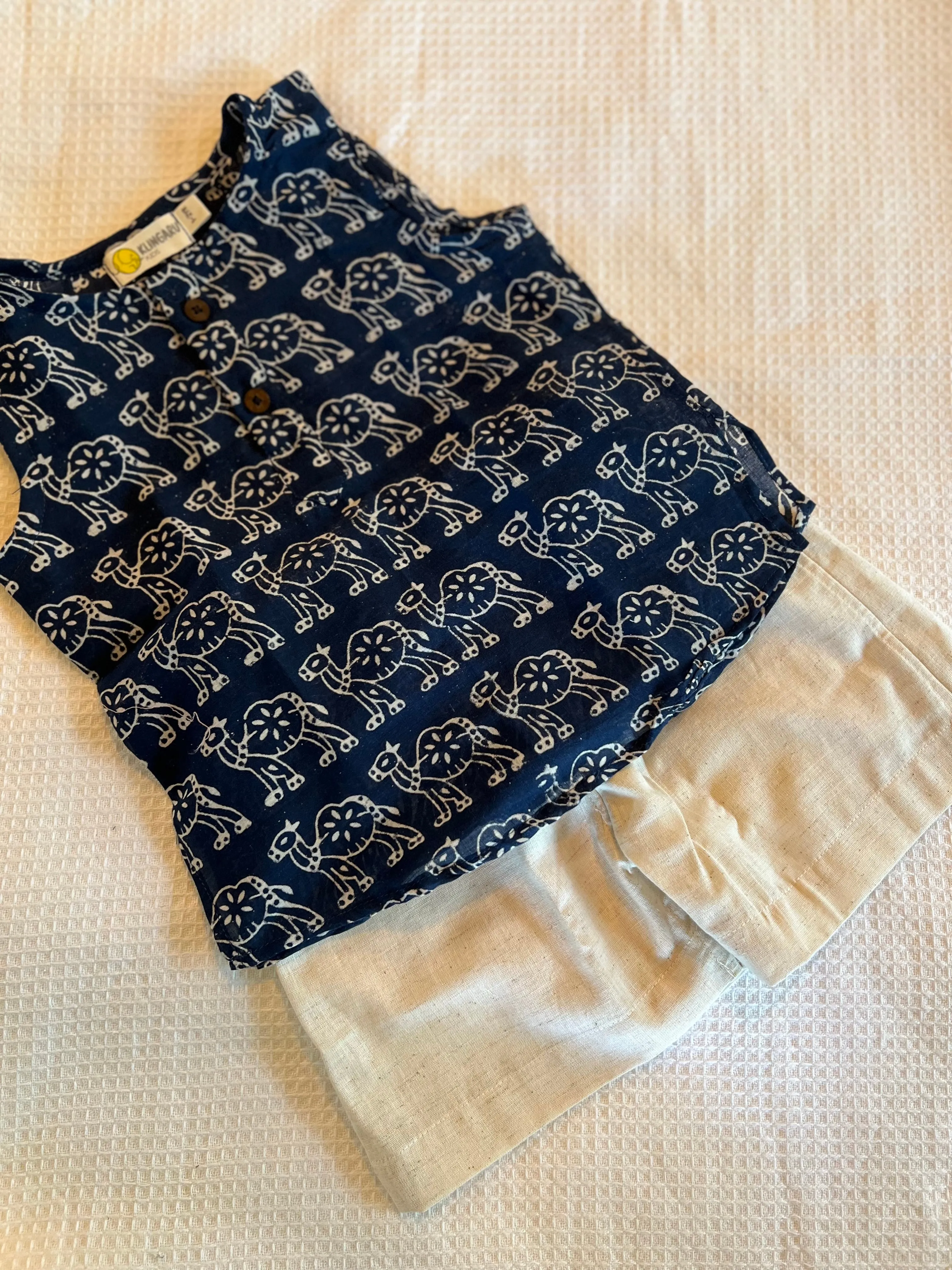 Summer Sleeveless Unisex Short Kurtas- Indigo Prints (last few pieces)