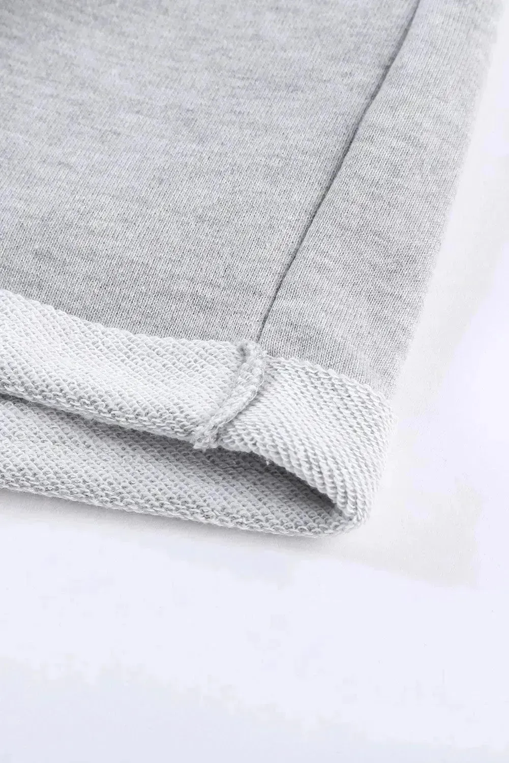 Summer Women Gray Tie Waist Side Pockets Cuffed Lounge Shorts