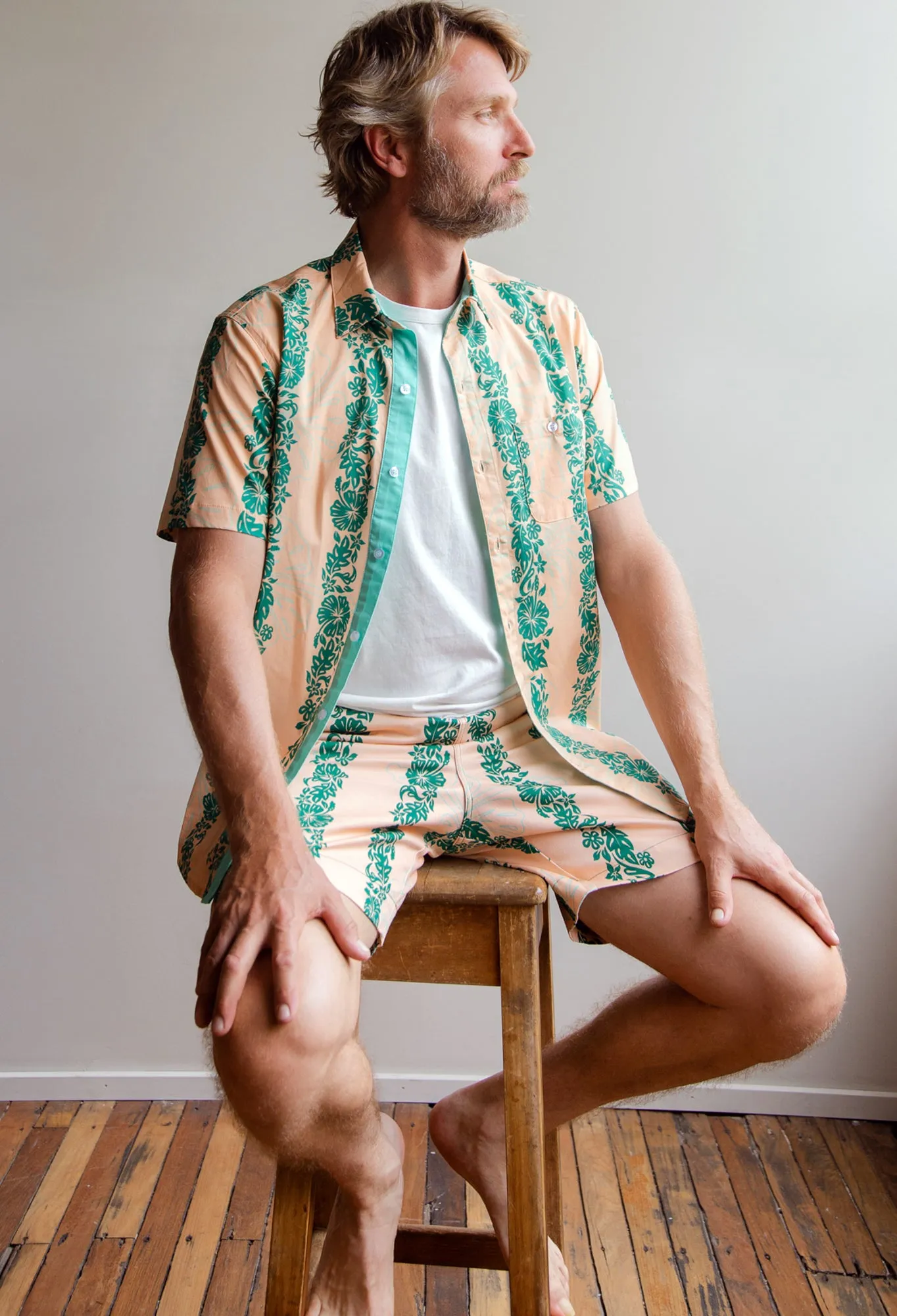 Surfaris Hibiscus Panel Cotton Shorts Salmon (Made In Australia