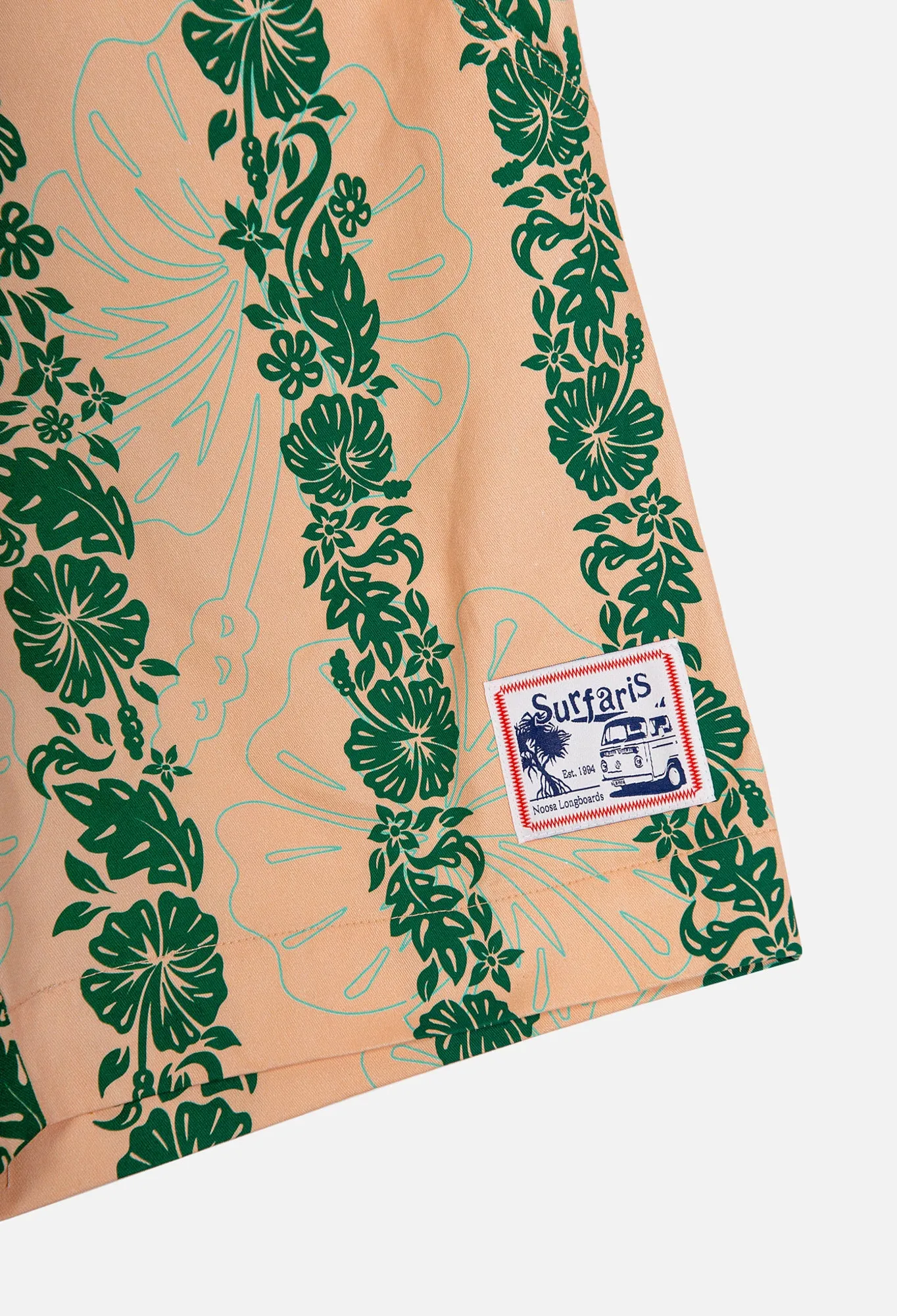 Surfaris Hibiscus Panel Cotton Shorts Salmon (Made In Australia