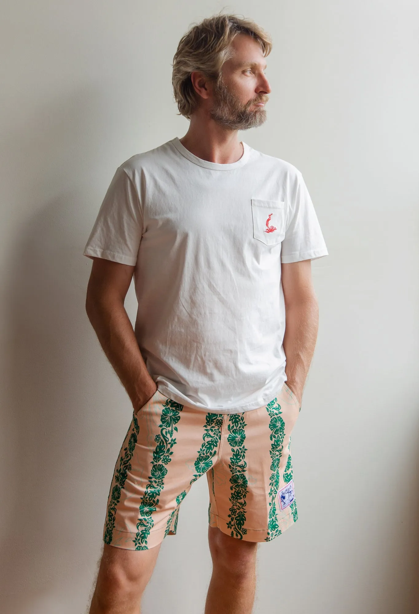 Surfaris Hibiscus Panel Cotton Shorts Salmon (Made In Australia