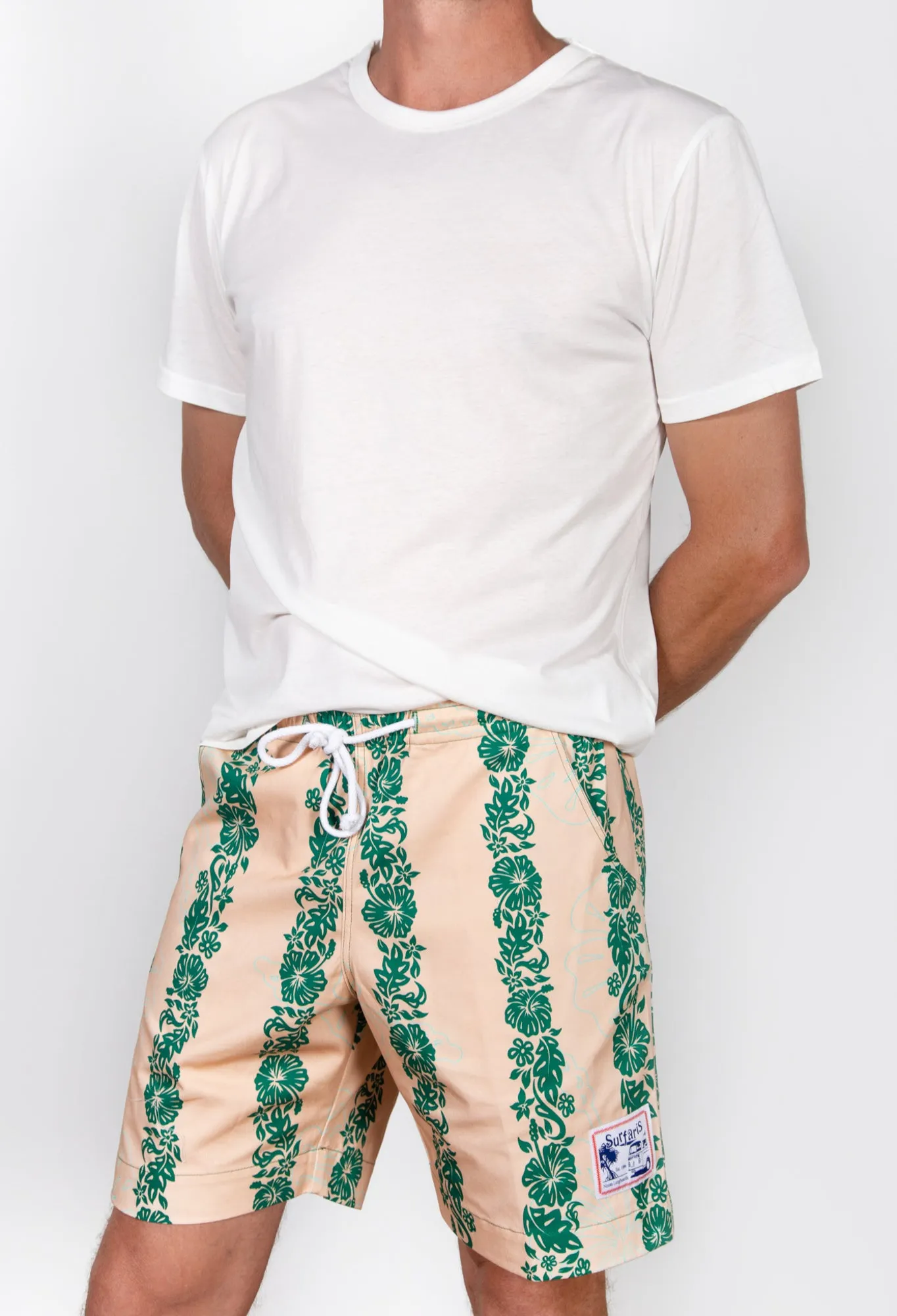 Surfaris Hibiscus Panel Cotton Shorts Salmon (Made In Australia