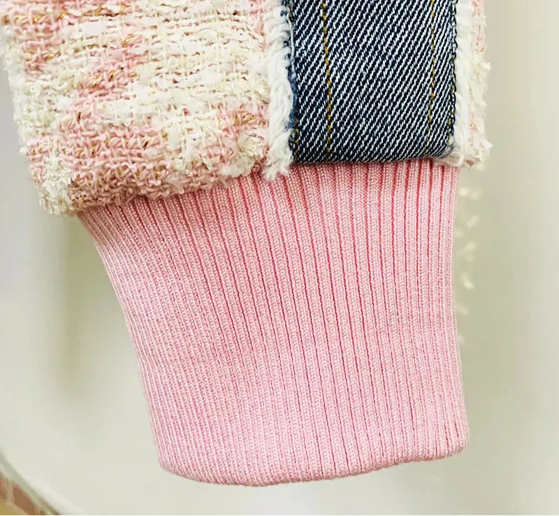 Sweet Elegant Plaid Stitching Denim Baseball Uniform   Mini Skirt Sets