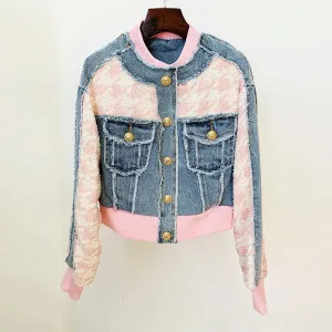 Sweet Elegant Plaid Stitching Denim Baseball Uniform   Mini Skirt Sets