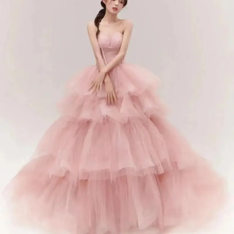 Sweet Pink Ball Gown Wedding Dresses Classic Strapless Vestidos De Novia