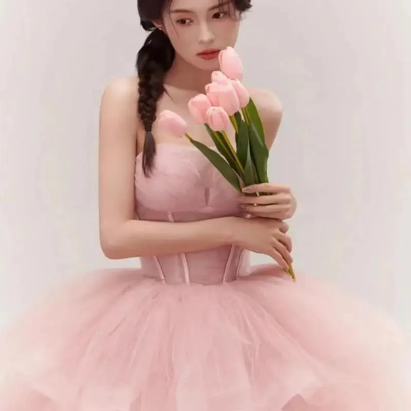 Sweet Pink Ball Gown Wedding Dresses Classic Strapless Vestidos De Novia