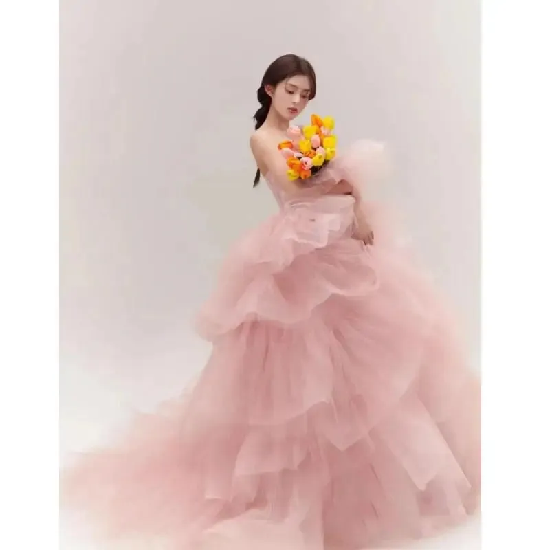 Sweet Pink Ball Gown Wedding Dresses Classic Strapless Vestidos De Novia
