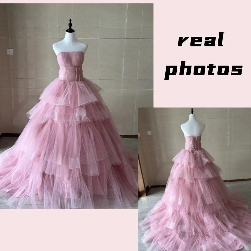 Sweet Pink Ball Gown Wedding Dresses Classic Strapless Vestidos De Novia