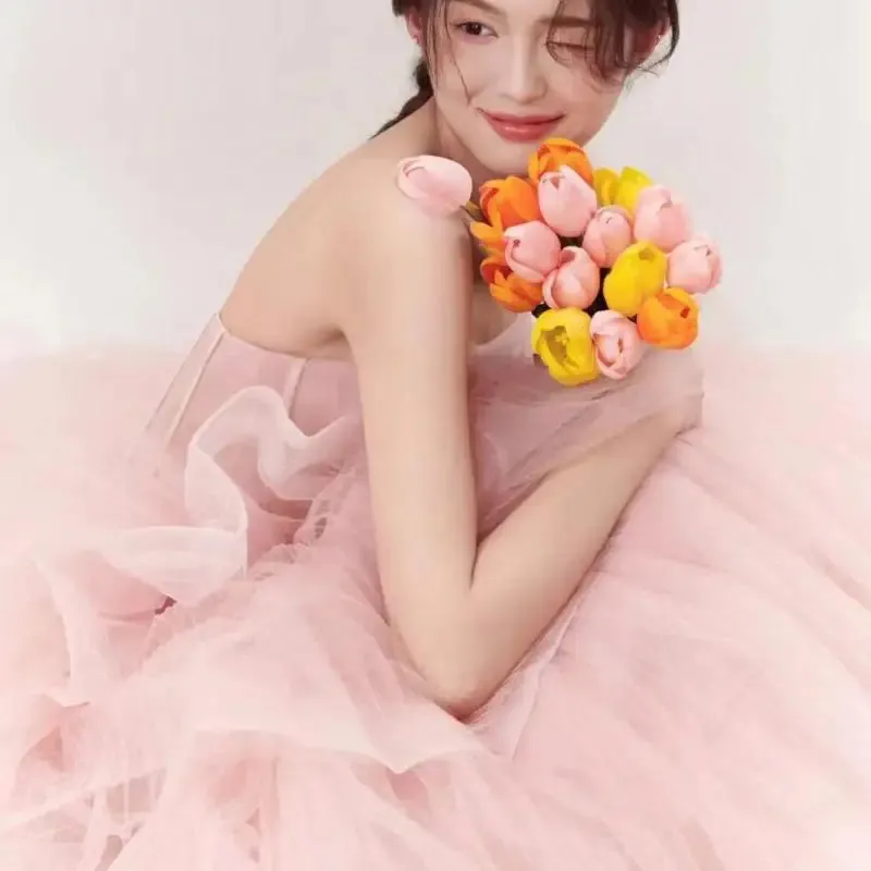 Sweet Pink Ball Gown Wedding Dresses Classic Strapless Vestidos De Novia