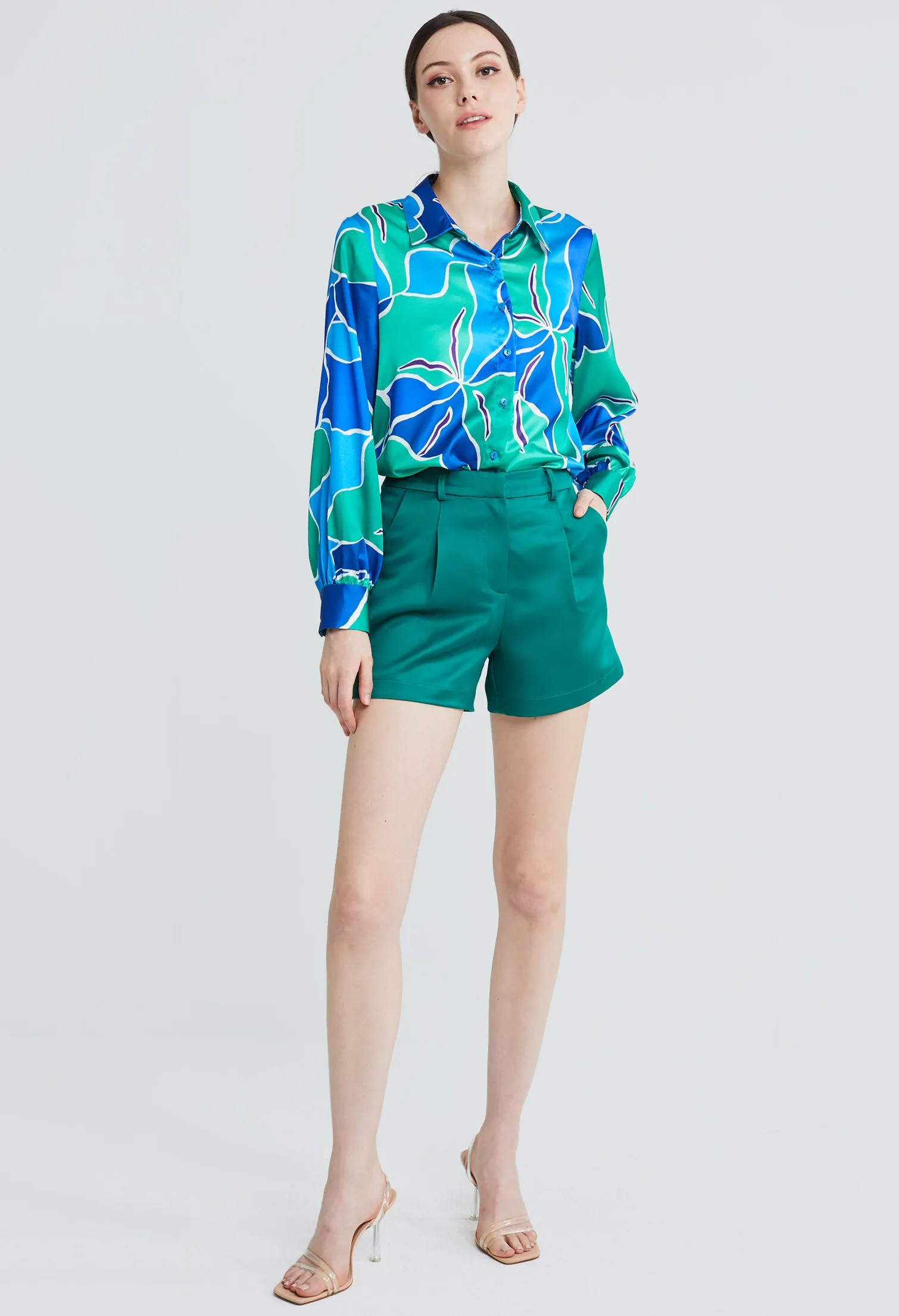 Tailored A-line Satin Shorts