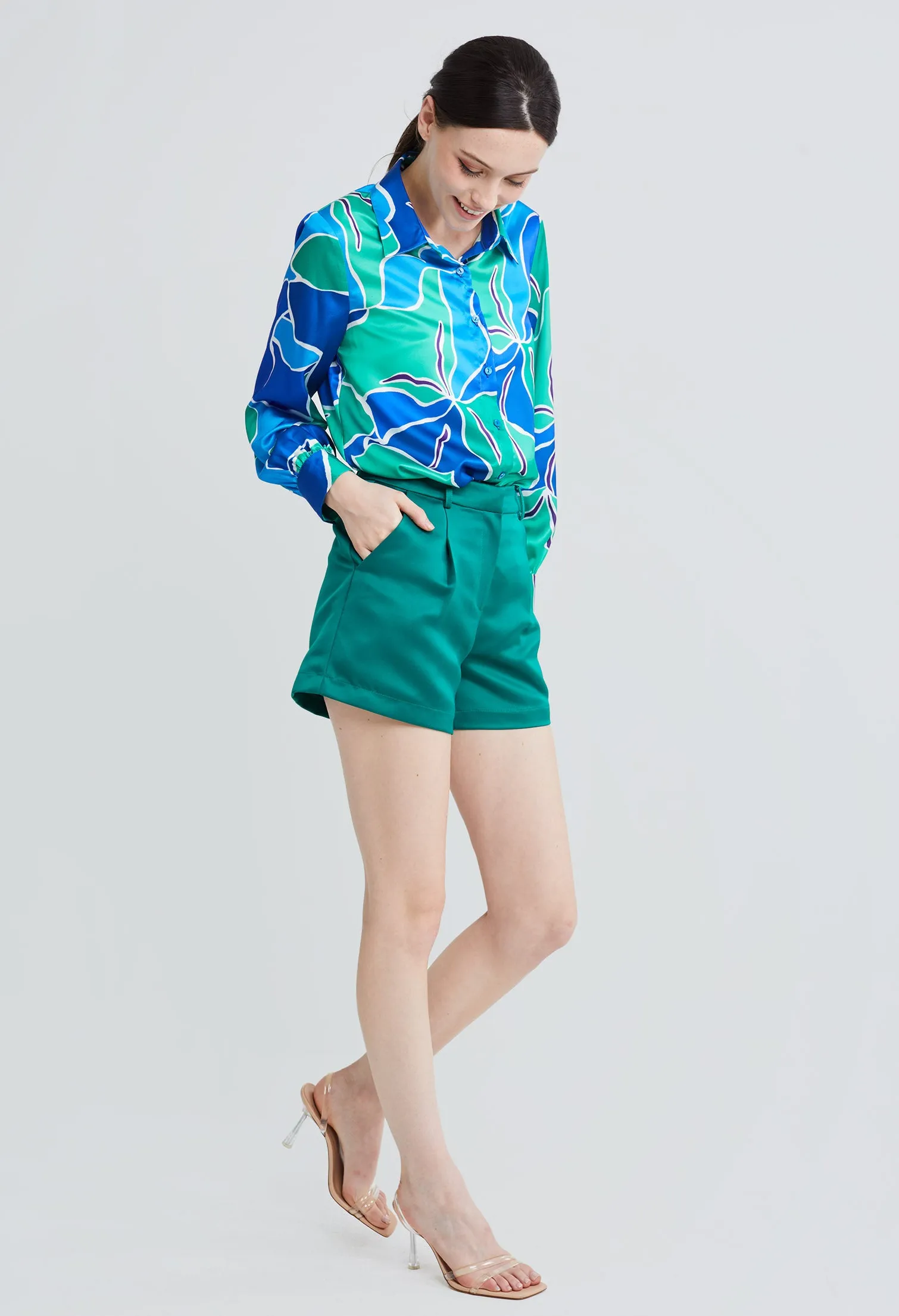Tailored A-line Satin Shorts