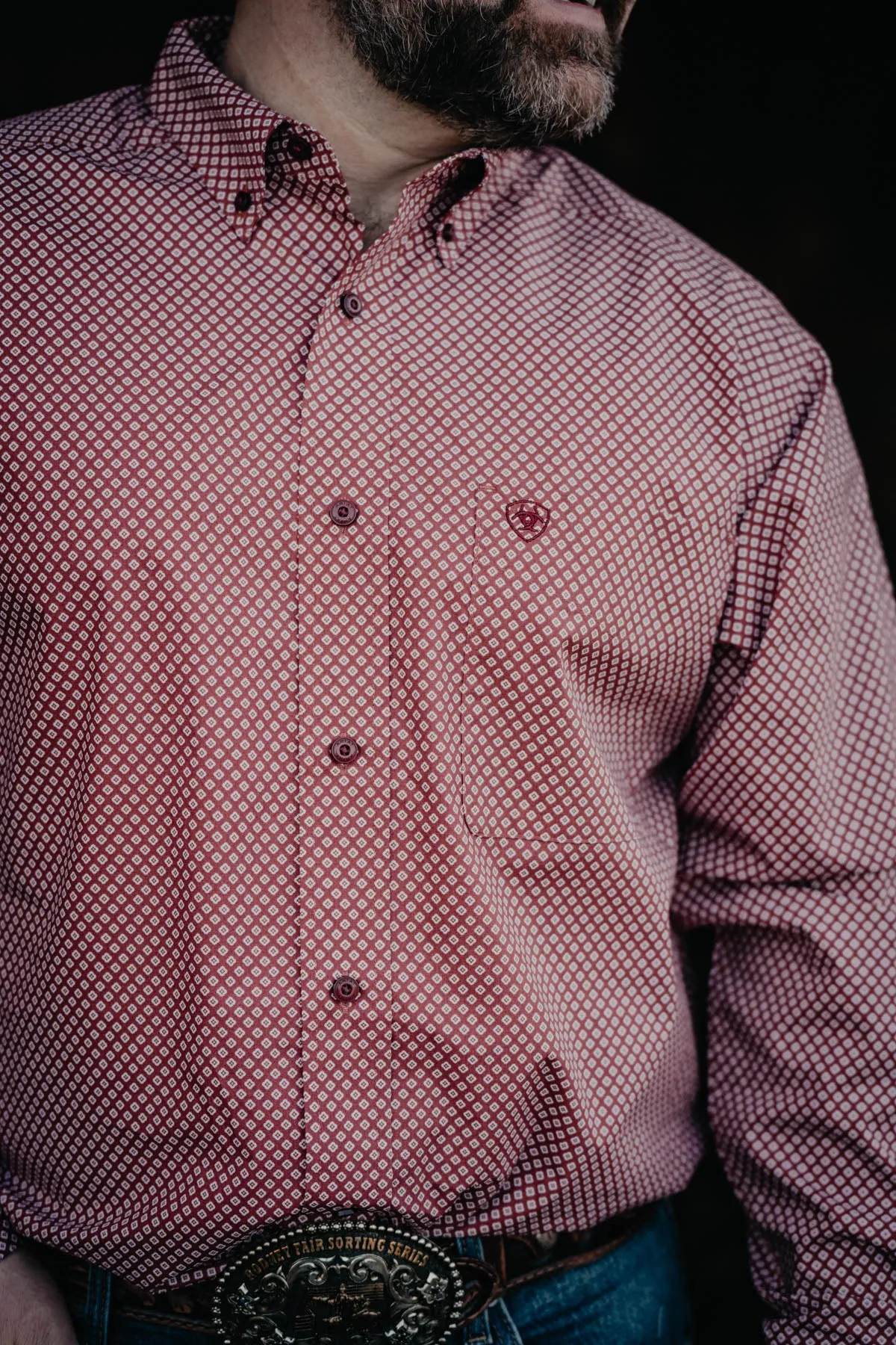 'Teegan' Ariat Men's Red Geometric Long Sleeve Button Down Shirt (S- XXL)