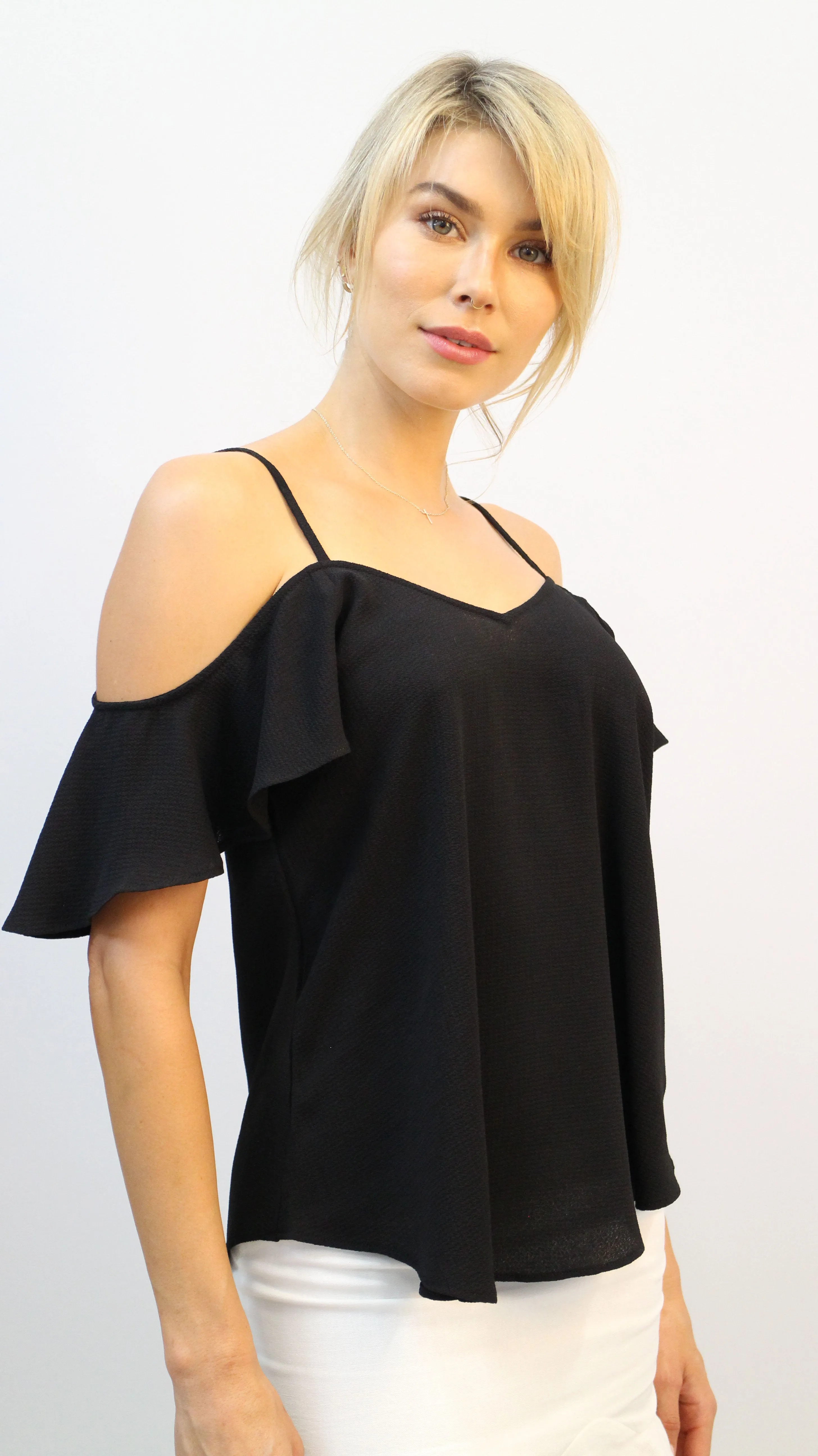 Tegan Cold Shoulder Black Top