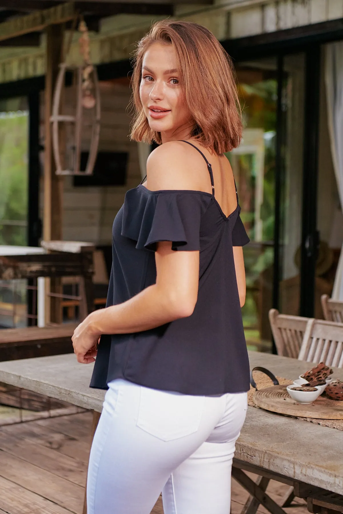 Tegan Cold Shoulder Black Top