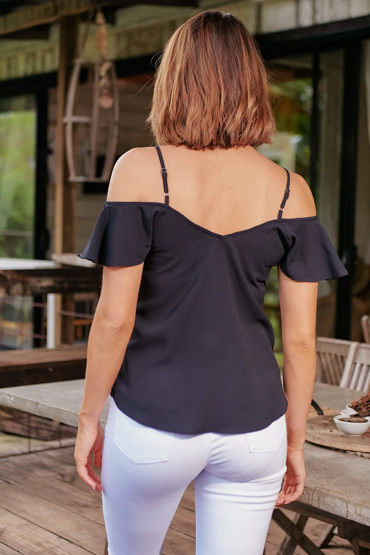 Tegan Cold Shoulder Black Top