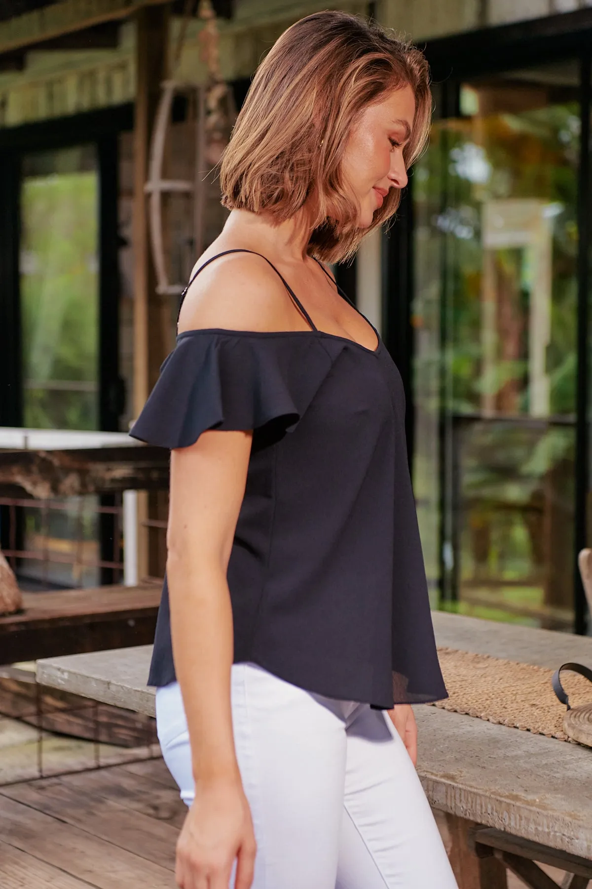 Tegan Cold Shoulder Black Top
