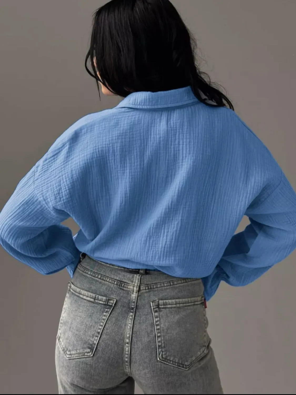 Textured Collared Neck Flounce Sleeve Shirt S-2XL