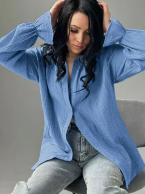 Textured Collared Neck Flounce Sleeve Shirt S-2XL