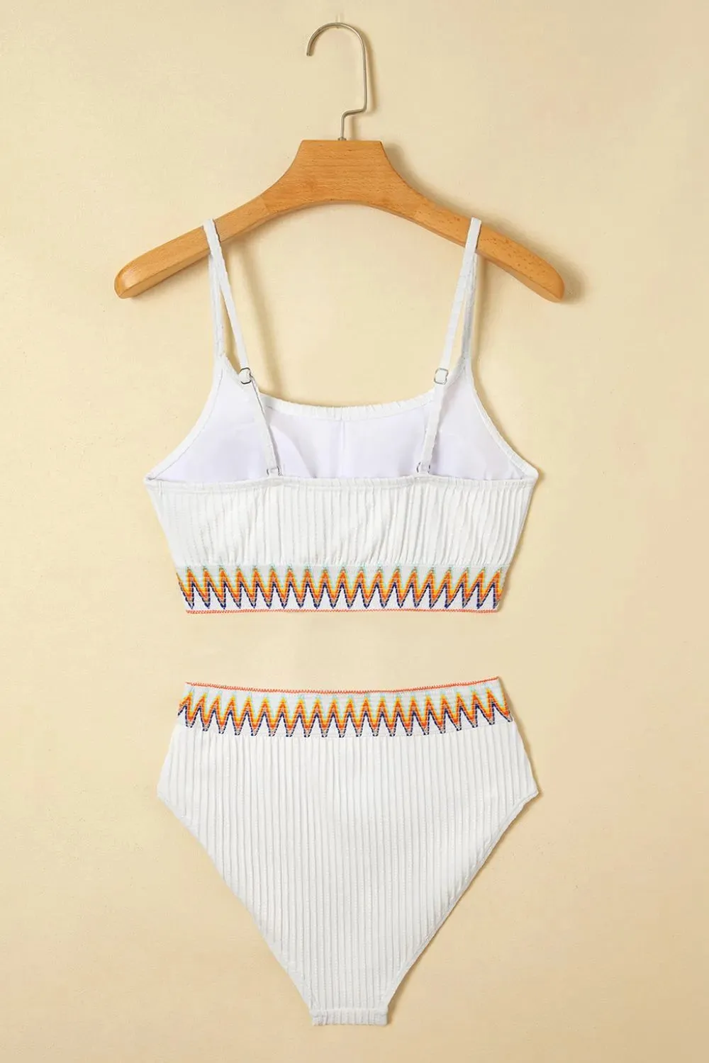 Textured Contrast Banding Bikini High Waist 2pcs Swimsuit