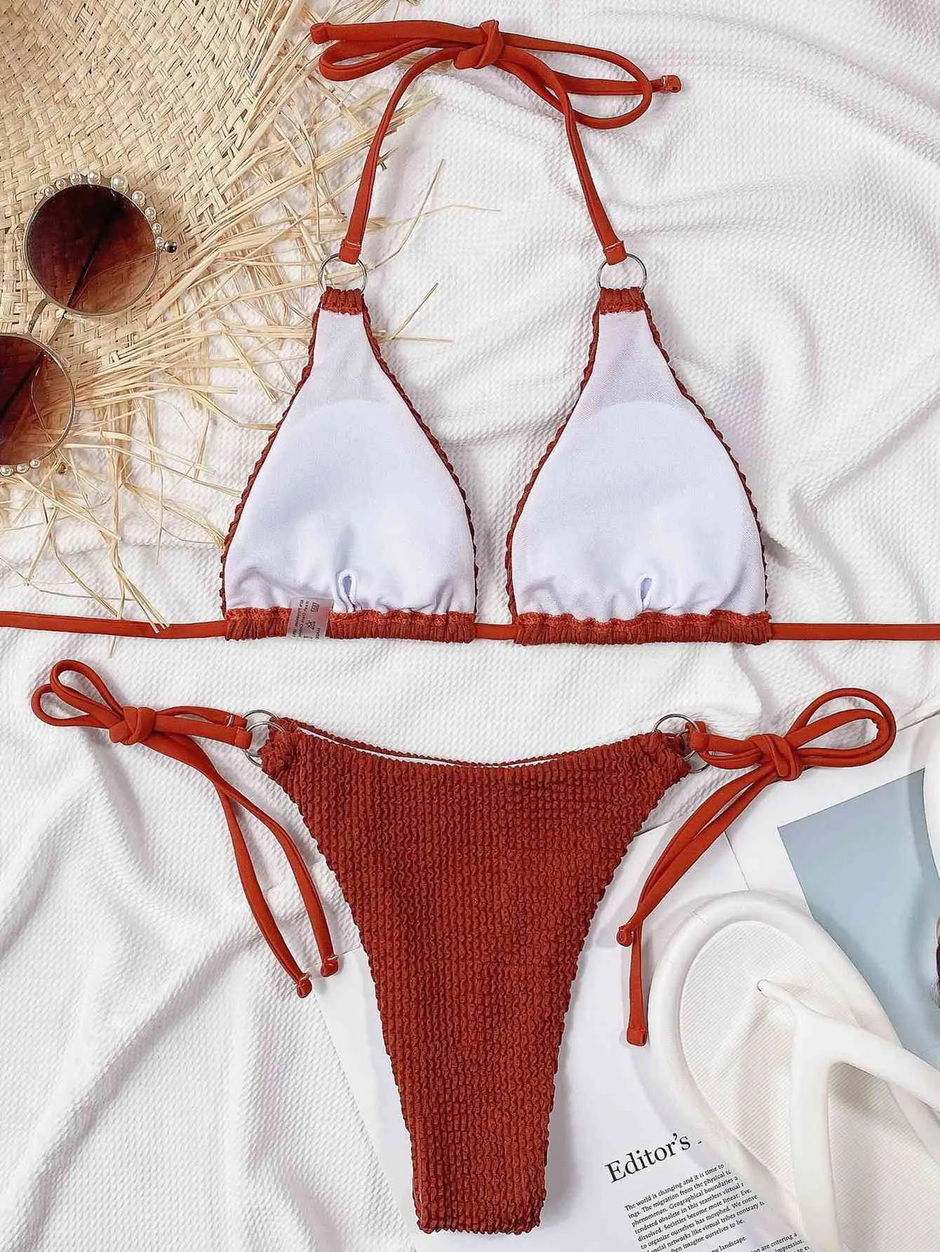 Textured Tie Side Bikini Set