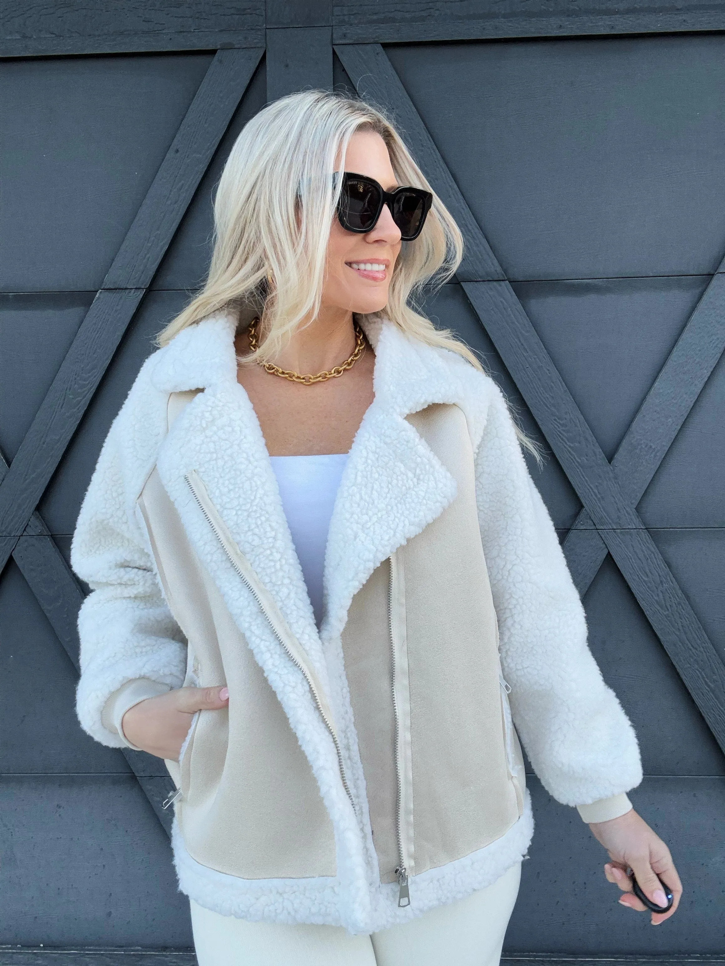 The Moto Coat In Beige