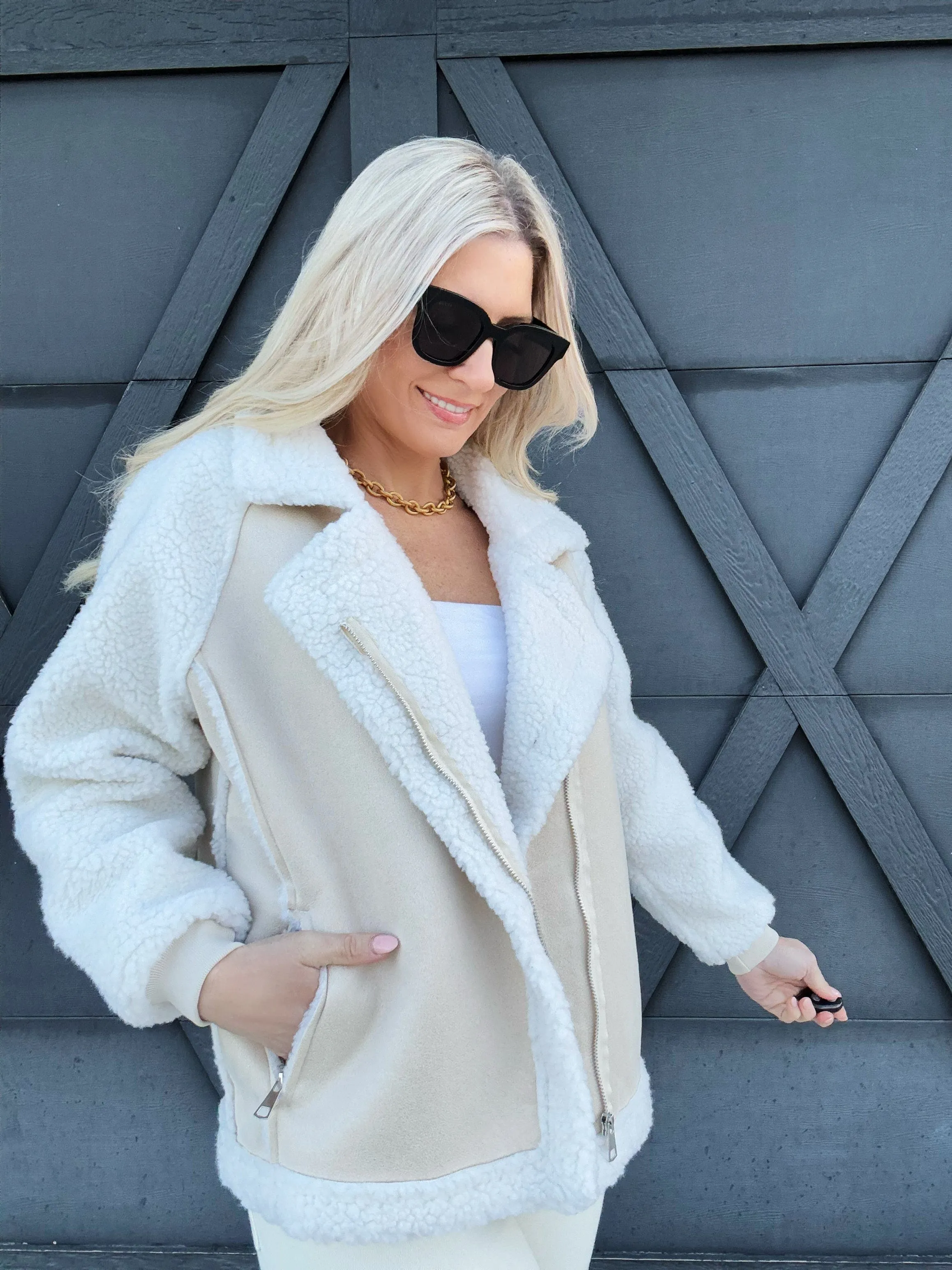 The Moto Coat In Beige