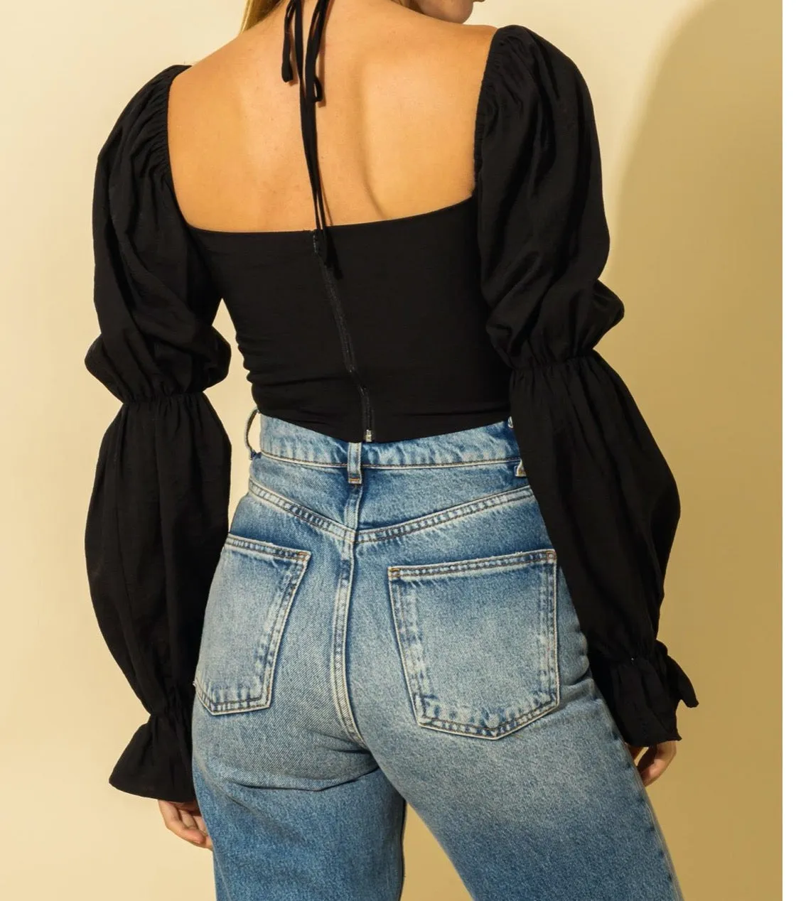 Tie Peasant Balloon Sleeve Top