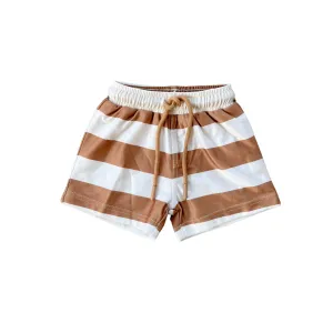 Toffee Stripe Swim Trunks