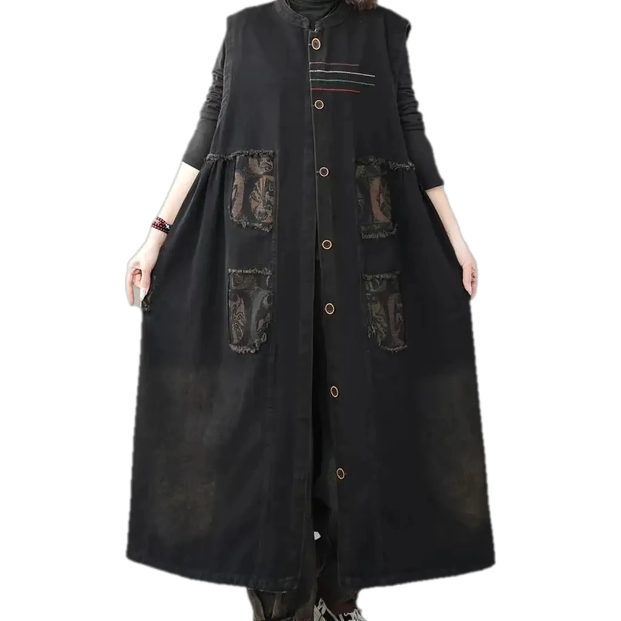 Trendy floral patchwork boho women's jeans vest
