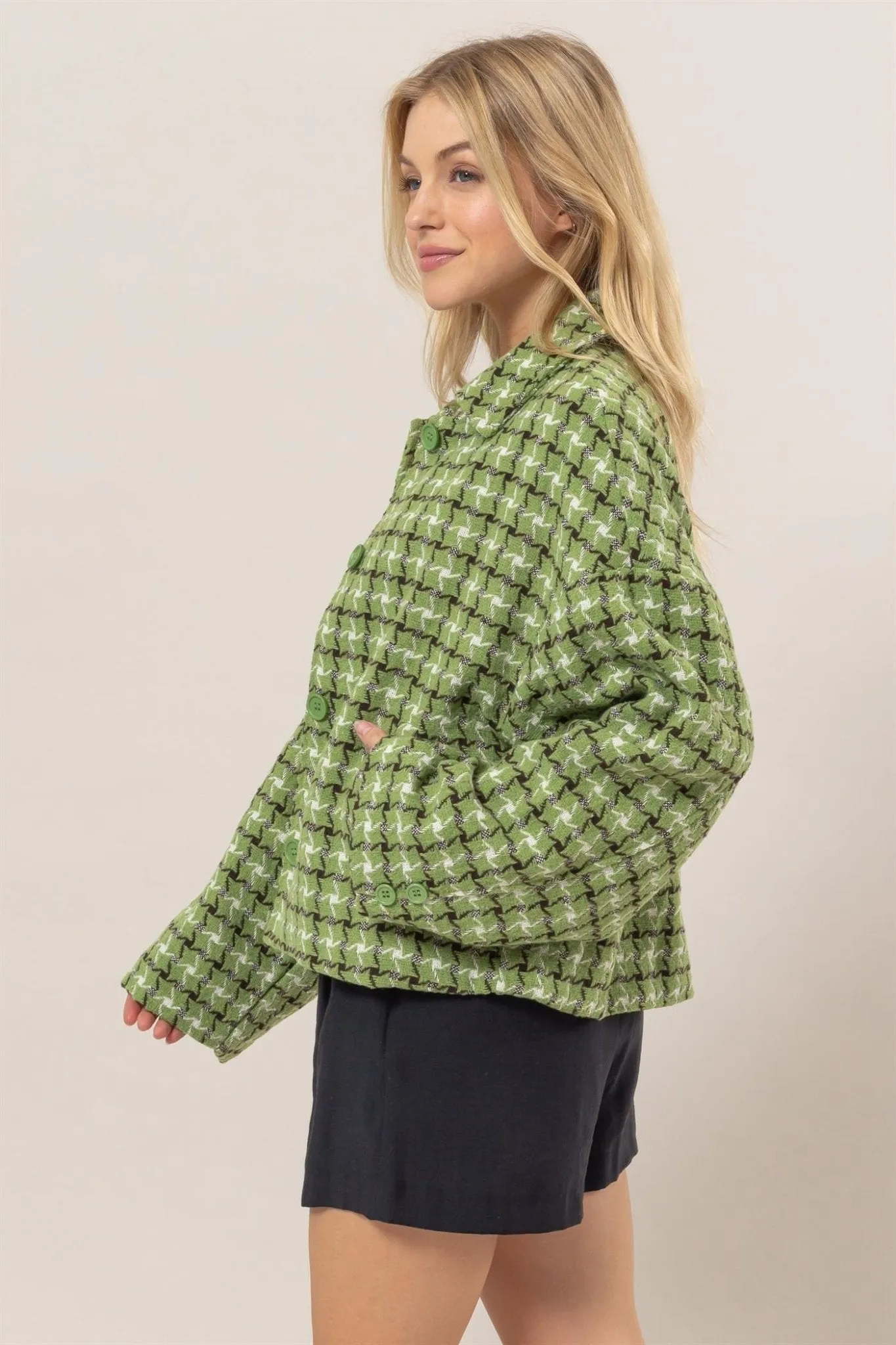 Tweed Plaid Button Up Jacket