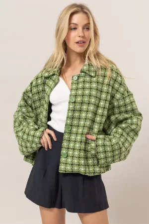 Tweed Plaid Button Up Jacket