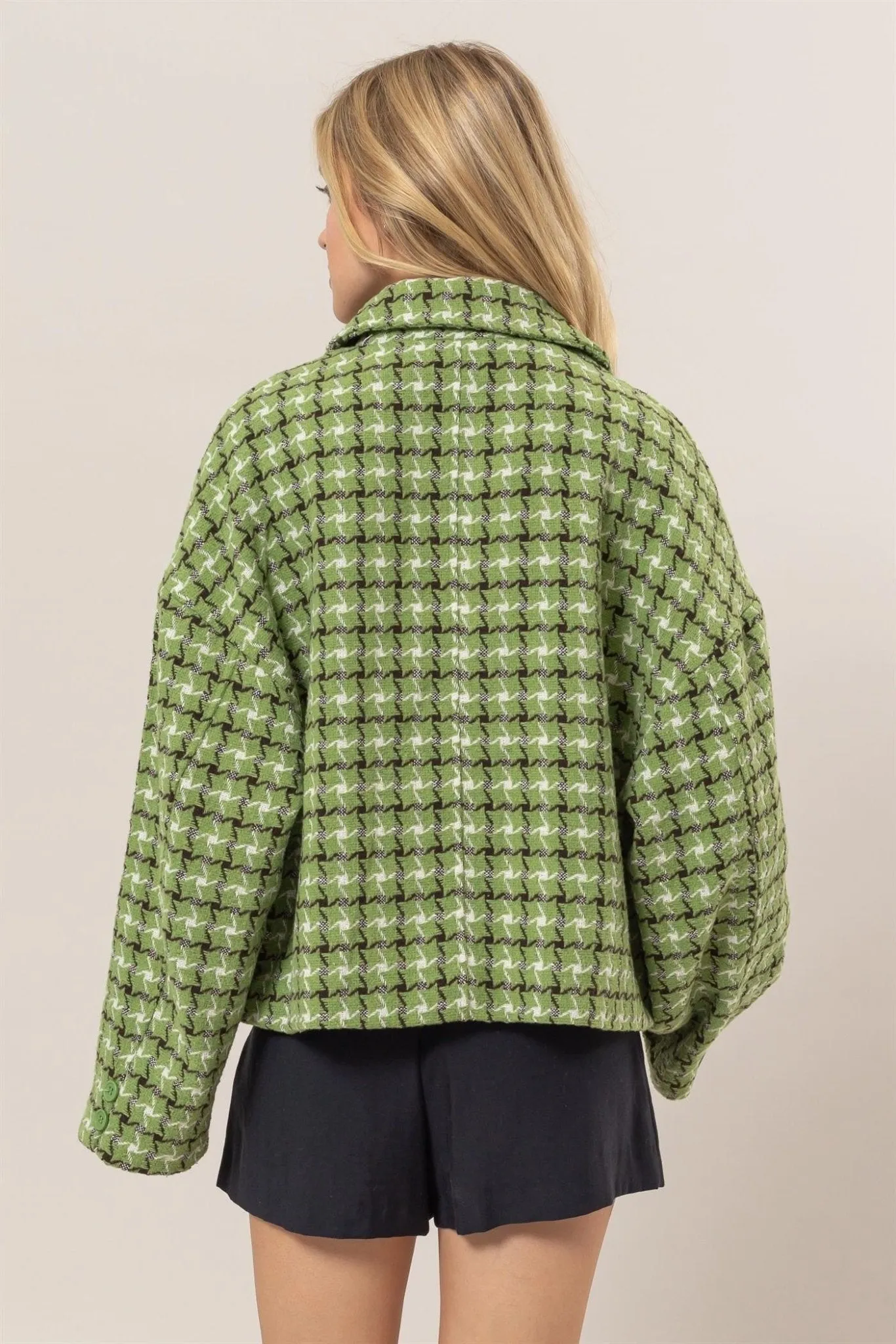 Tweed Plaid Button Up Jacket