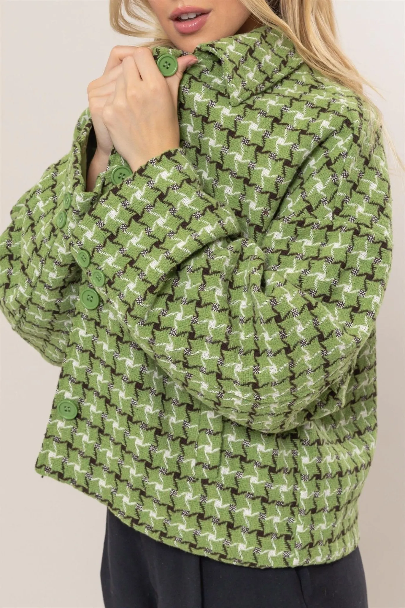 Tweed Plaid Button Up Jacket