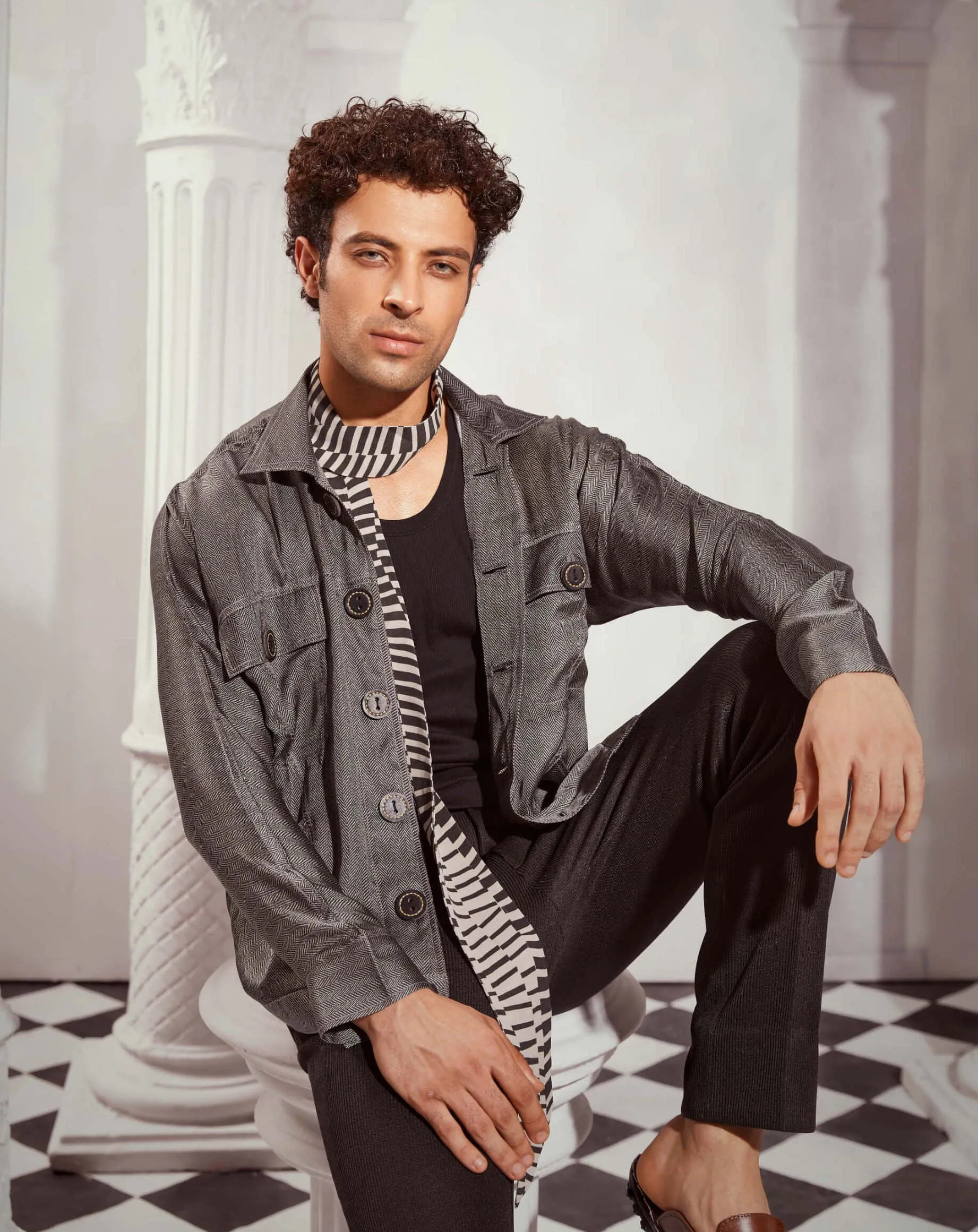 Tweed print satin bomber jacket