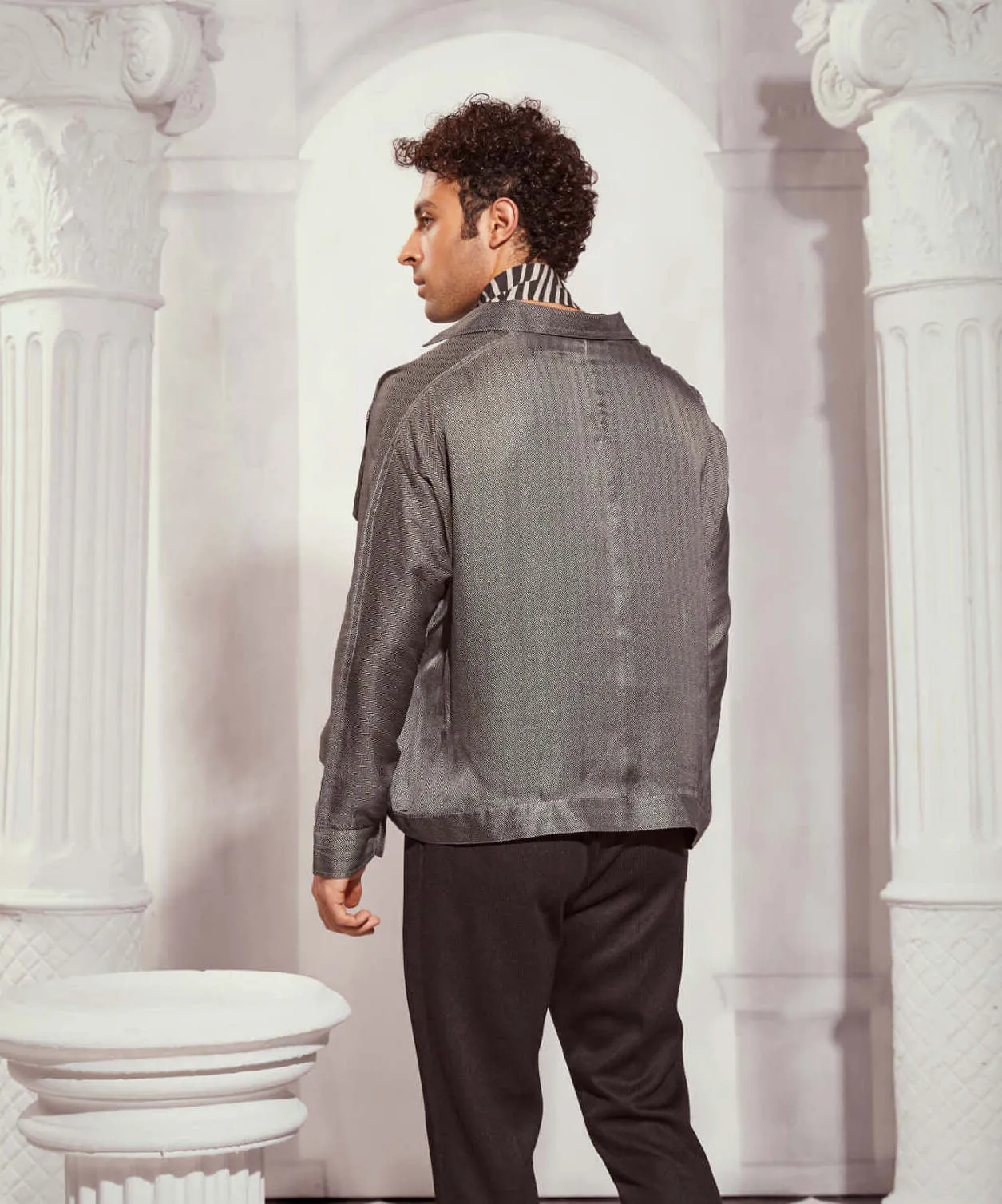 Tweed print satin bomber jacket