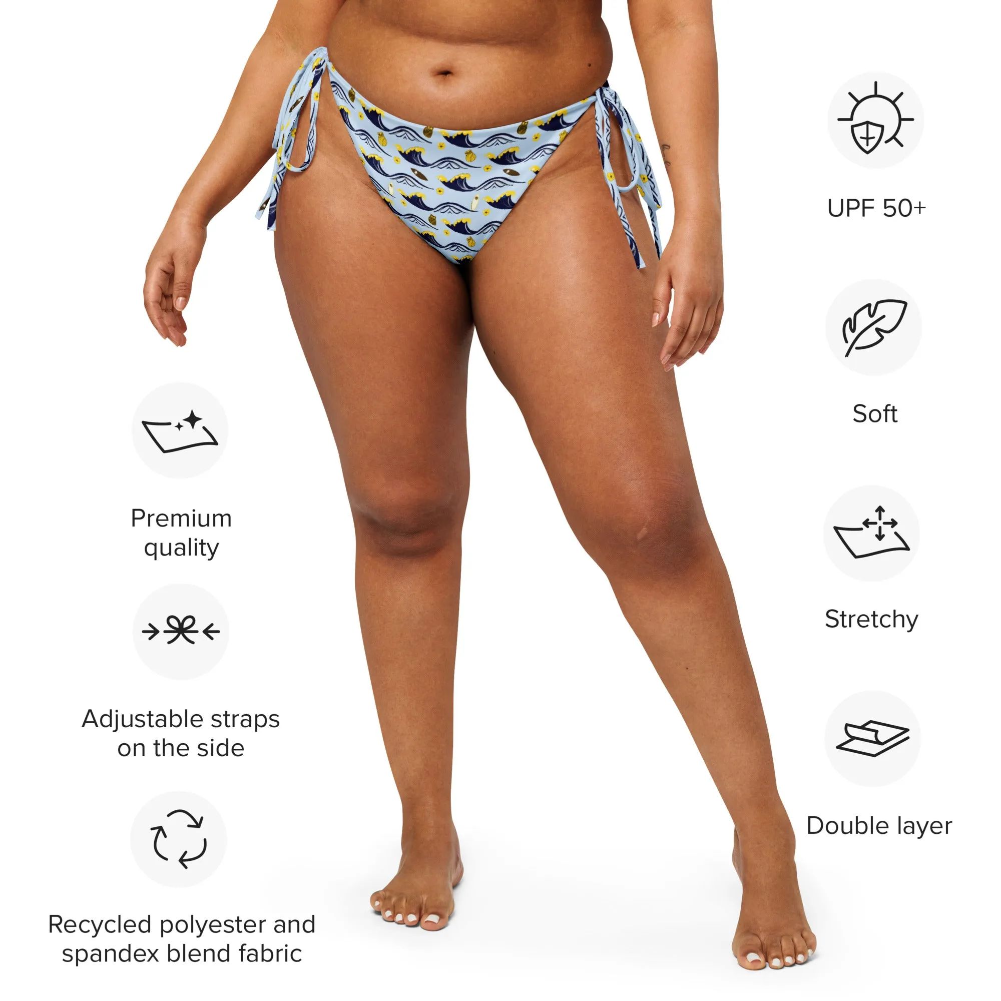 Twilight Owl All-Over Print Recycled String Bikini Bottom – Eco-Friendly Swimwear for Bold Nature Lovers