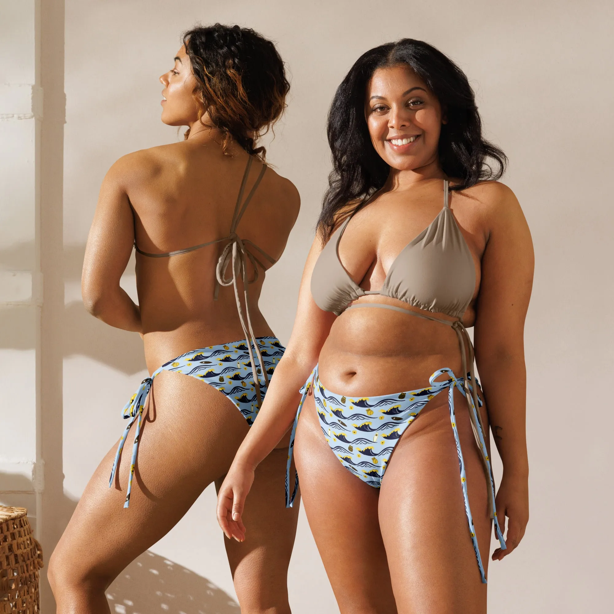 Twilight Owl All-Over Print Recycled String Bikini Bottom – Eco-Friendly Swimwear for Bold Nature Lovers