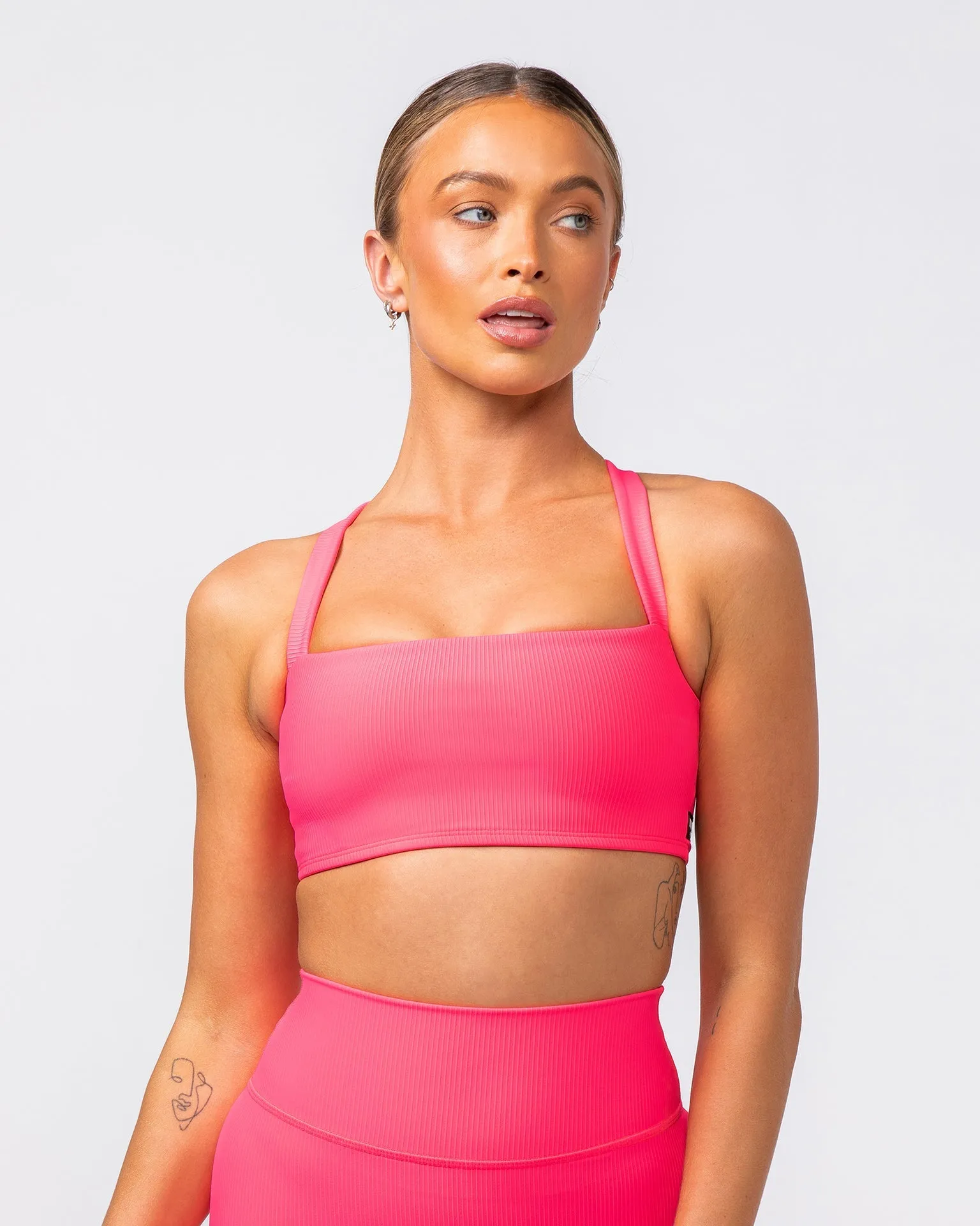 Twist Rib Bra - Neon Pink