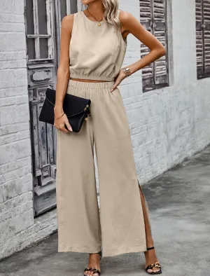 Two Pieces Side Open Pockets Sleeveless Sets