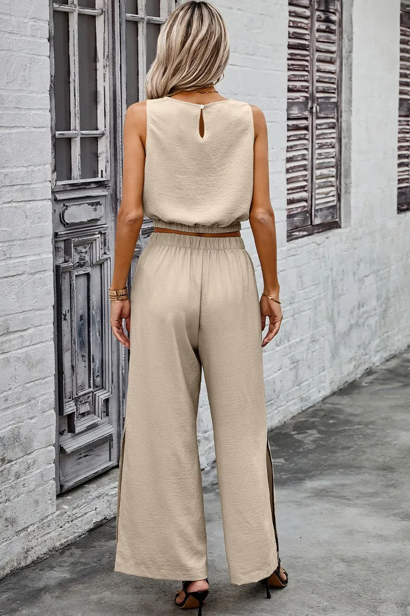 Two Pieces Side Open Pockets Sleeveless Sets