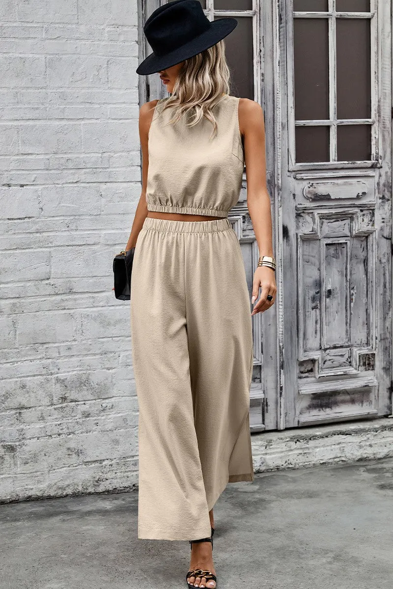 Two Pieces Side Open Pockets Sleeveless Sets