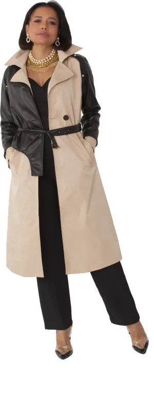Two-Tone Leather Sleeve Trench Coat -82525