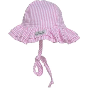 UPF 50  Double Ruffle Hat, Pink Stripe Seersucker