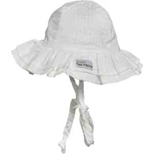 UPF 50  Double Ruffle Hat, Vanilla Stripe Seersucker
